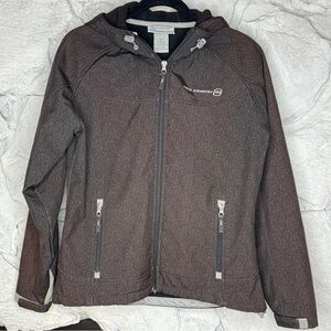 Free Country | Women’s Soft Shell Full Zip Hooded Brown Speckled Jacket, Size L
